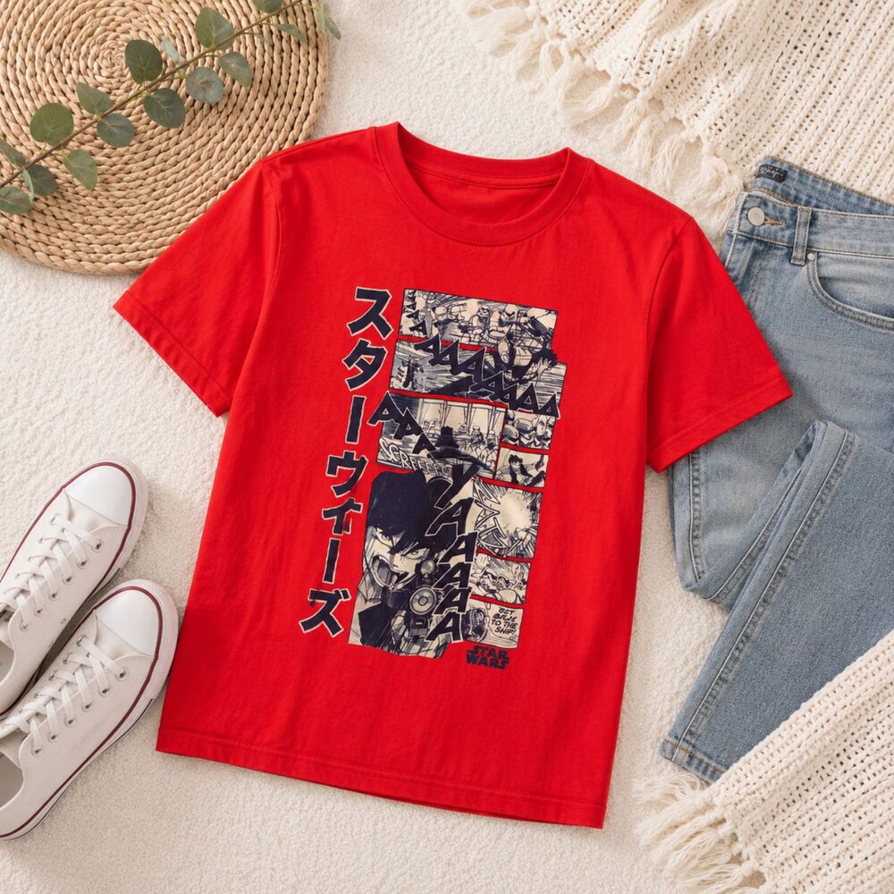 Star Wars Manga Graphic T-Shirt Red Short Sleeve Tee Size Medium